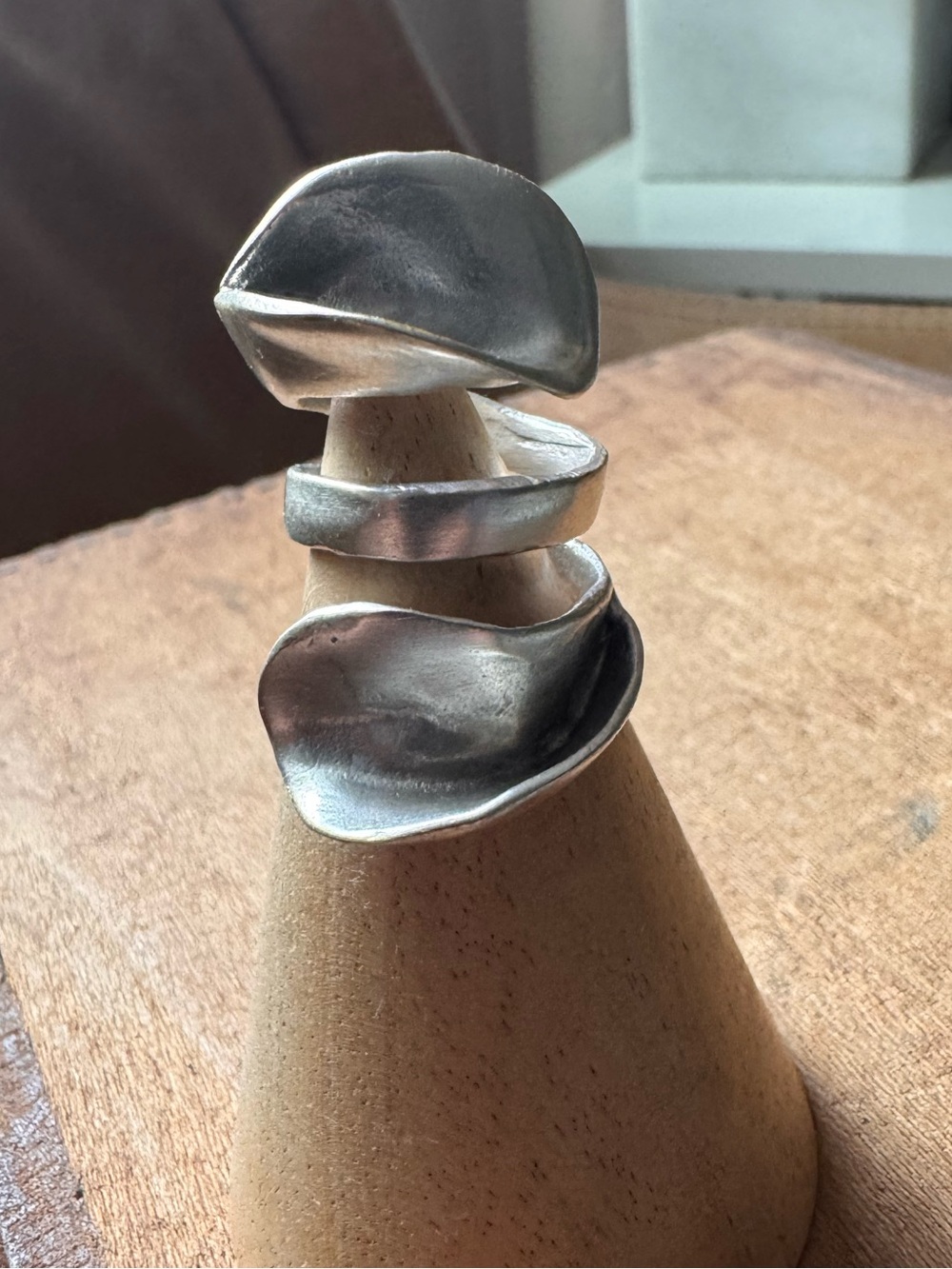 Chunky statement brass wrap adjustable natural organic ring sculptural silver